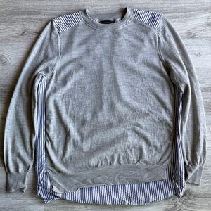 J. Crew Gray 100% Merino Wool Crew Neck Sweater, Blue White Cotton, Medium